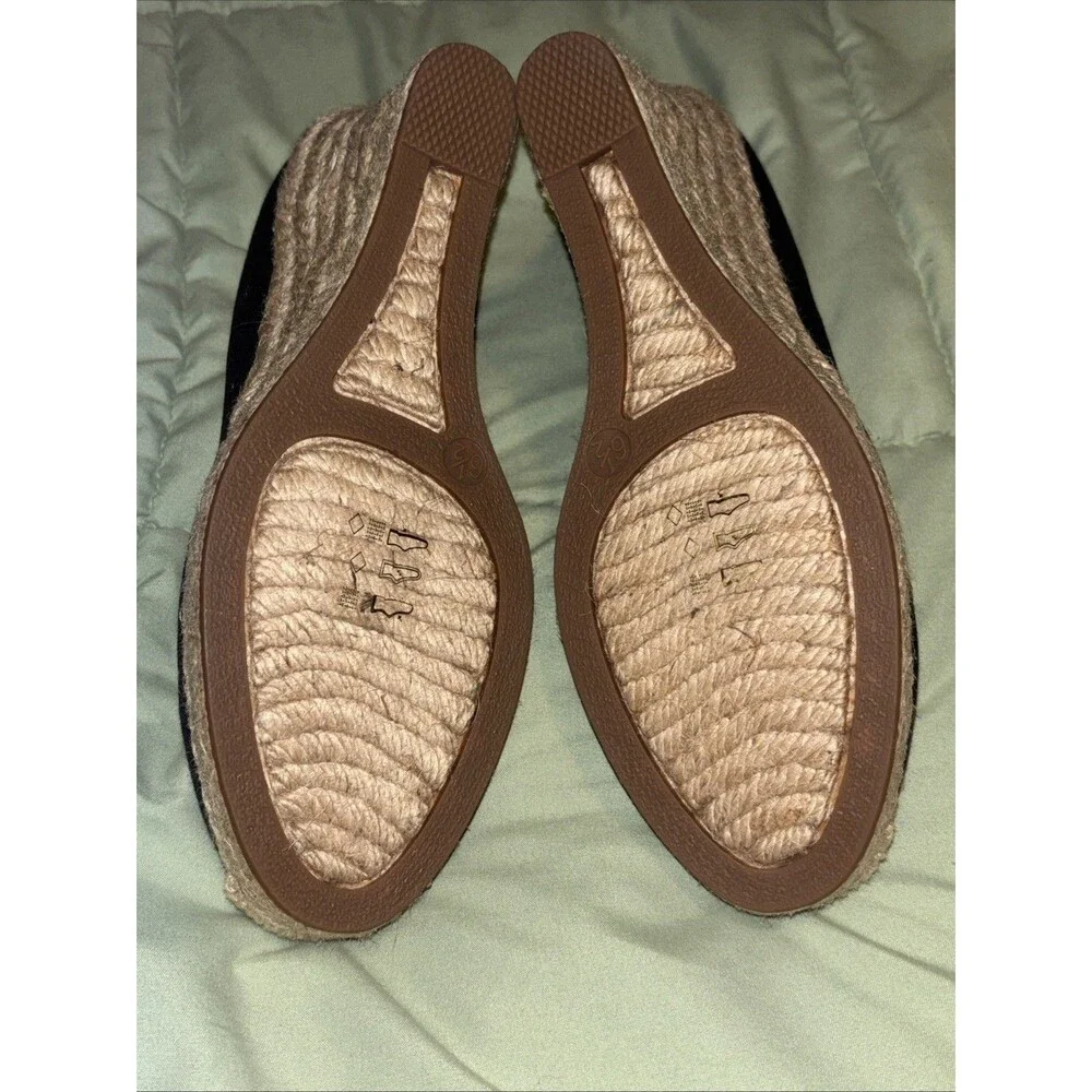 J. Crew Preppy Navy Blue Canvas Espadrille Wedges Jute Heel Size 6.5